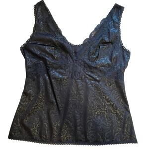 Illusion Black Floral Lace Trim Y2K Style Textured Camisole Size XL Whimsygoth